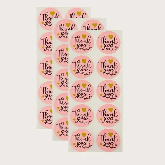 NEW! 100ct. Pink Thank You Stickers, Black Script & Gold Hearts - Picture 2 of 5